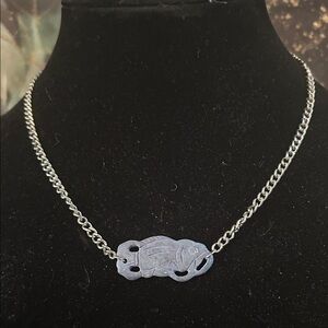 Stylish Silver Chain with Blue Carved Pendant